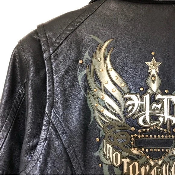 Women’s Harley Davison Gunuine Leather Motorcycle Jacket Size Large Embroidered - Picture 3 of 10